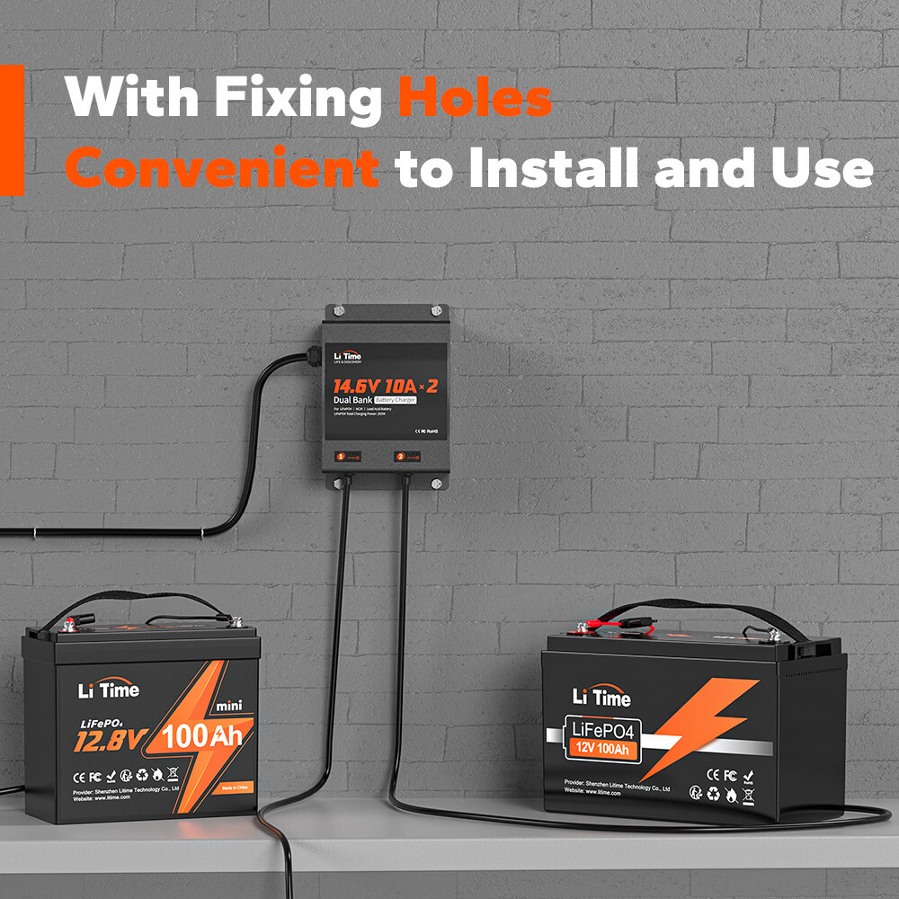 LiTime 14.6V 10Ax2 Dual Bank Smart Battery Charger for Lithium LiFePO4 Lead Acid