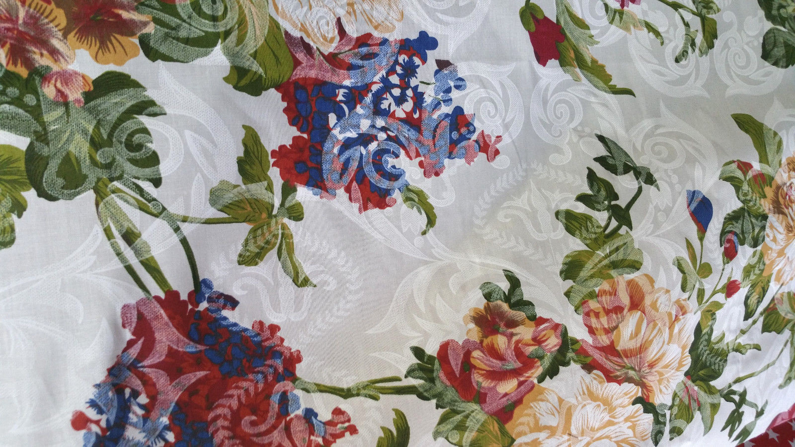 VICTORIAN CHINTZ PRINT FLORAL DAMASK IVORY POLY COTTON FABRIC 60" By the Yard