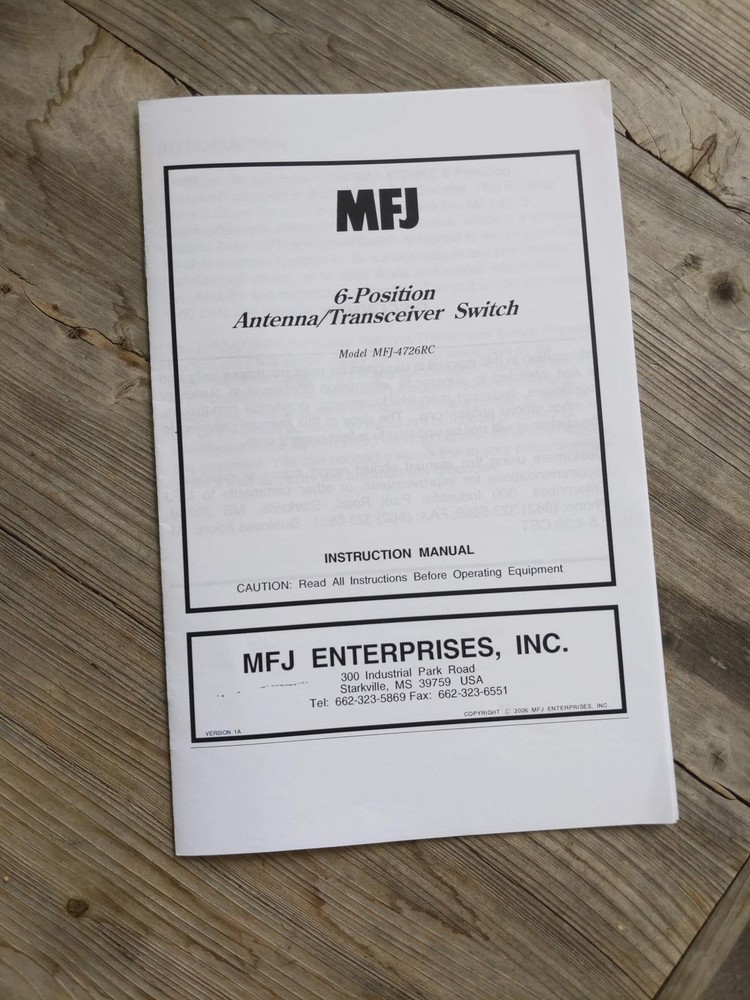 MFJ-4726RC 6 Position Antenna/Transceiver Switch Instruction Manual