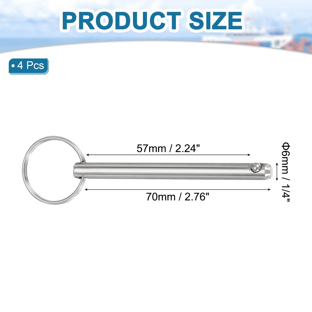 4Pack 1/4"x2.24" Quick Release Pins Carbon Steel Silver