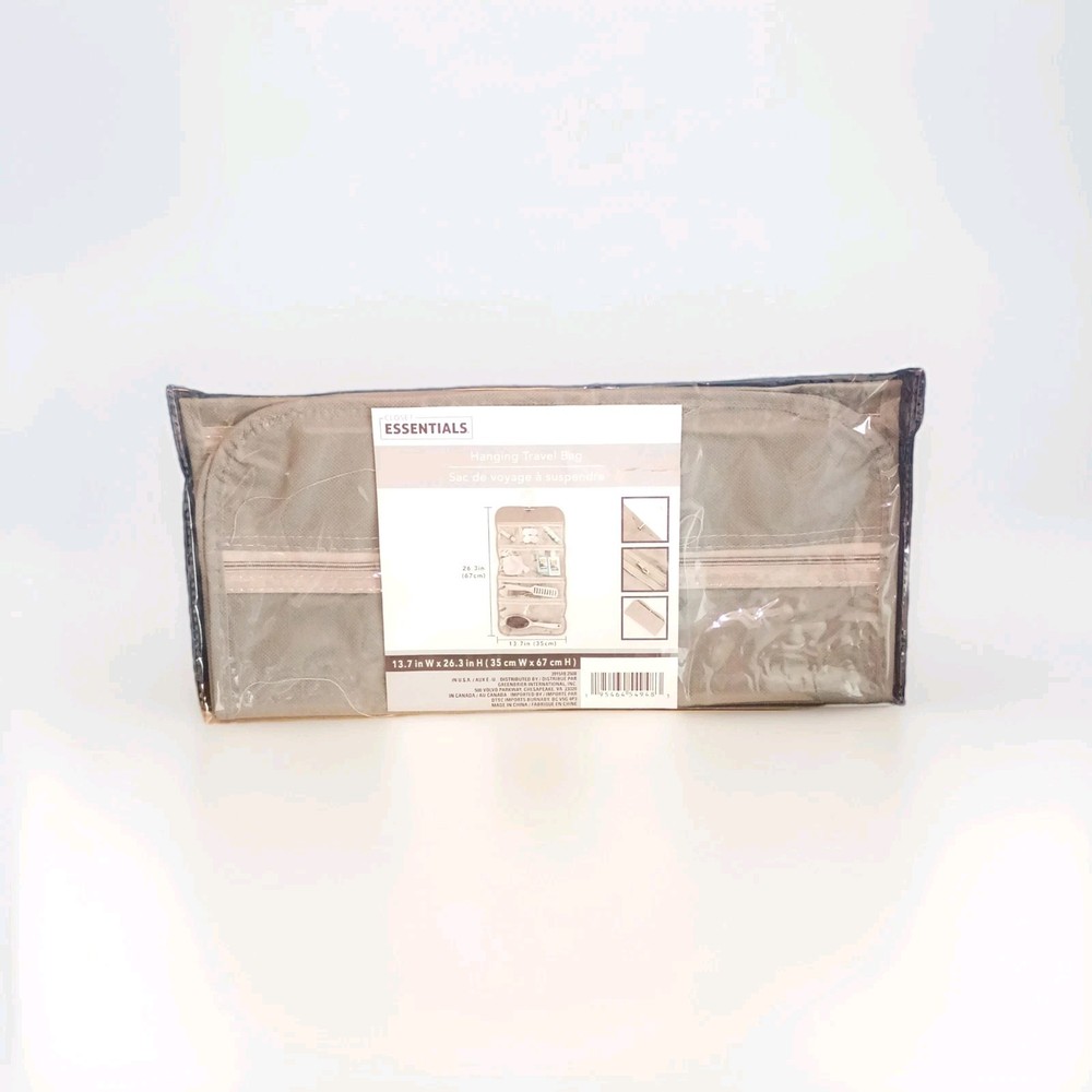 Essentials Hanging Travel Bag Gray Fabric With Compartments Rectangular