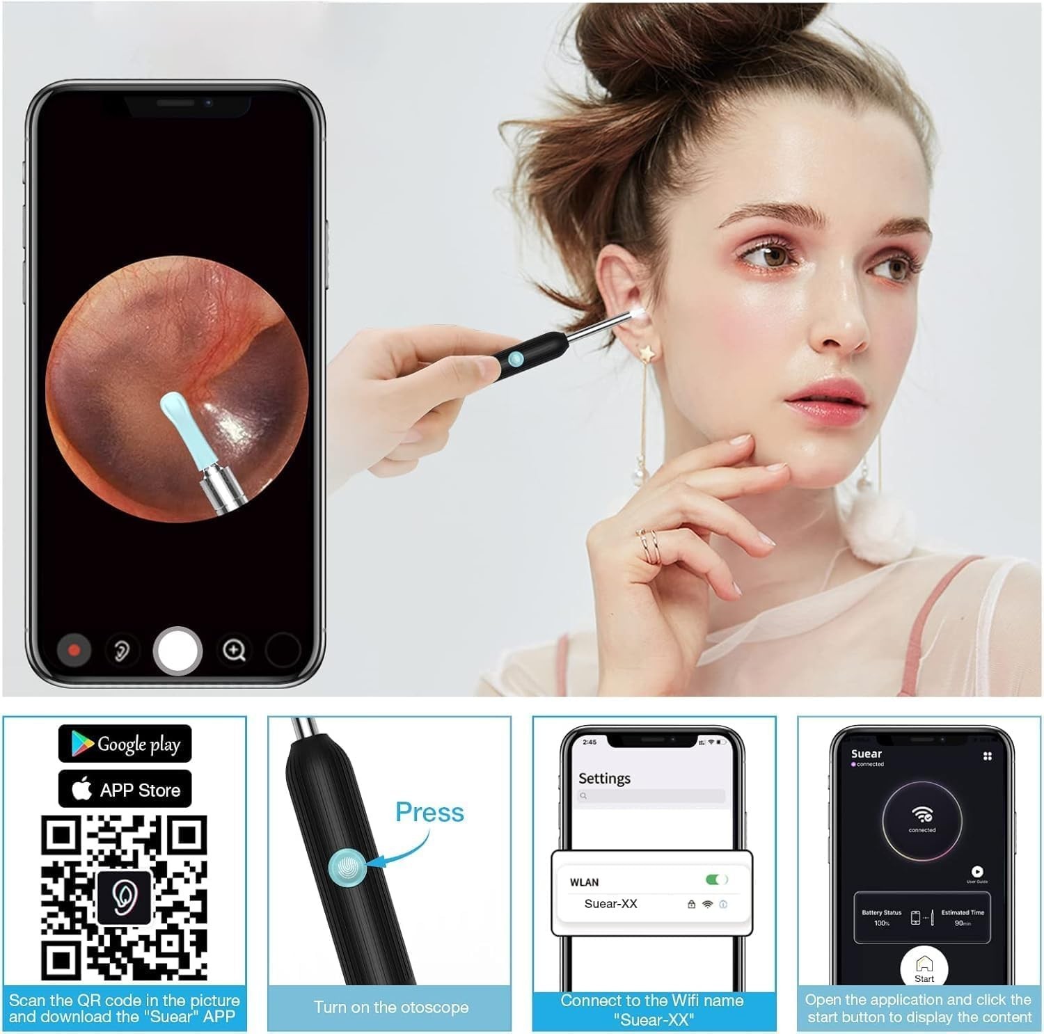 Wireless Ear Wax Remover Set with 8 Ear Set, Ear Cleaner Removal Kit with Camera