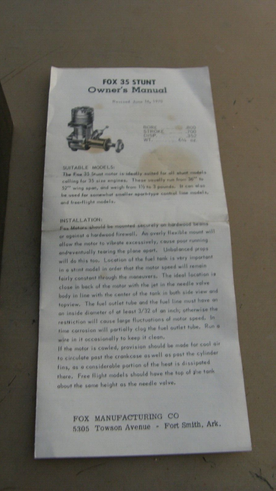 1970 FOX 35 CHROME FINISH STUNT Model Airplane Engine with Box & Instructions