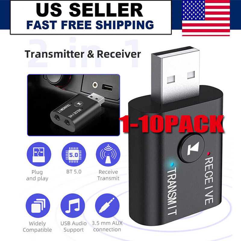 2in1 Bluetooth 5.0 USB Audio Transmitter Receiver Adapter Wireless for Car TV PC