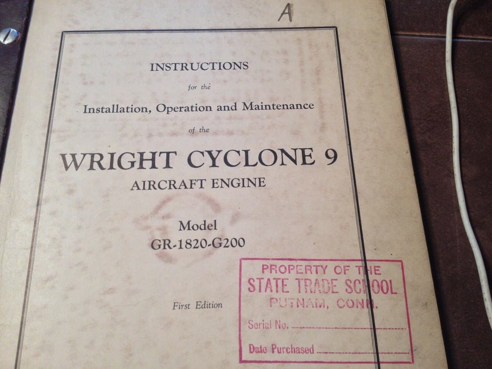 Original 1940 Wright Cyclone GR-1820-G200 Install, Ops & Maintenance Manual