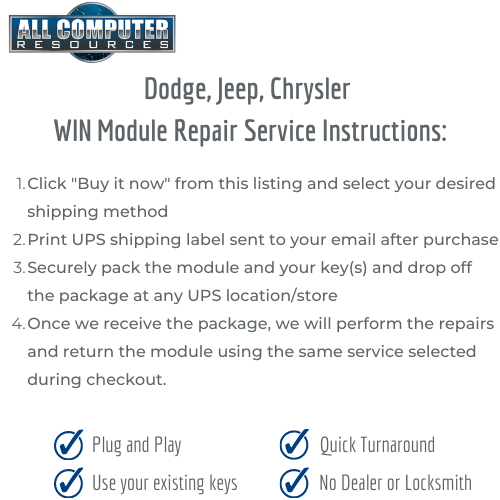 Jeep Grand Cherokee WIN Module Wireless Ignition Node - Repair Service -