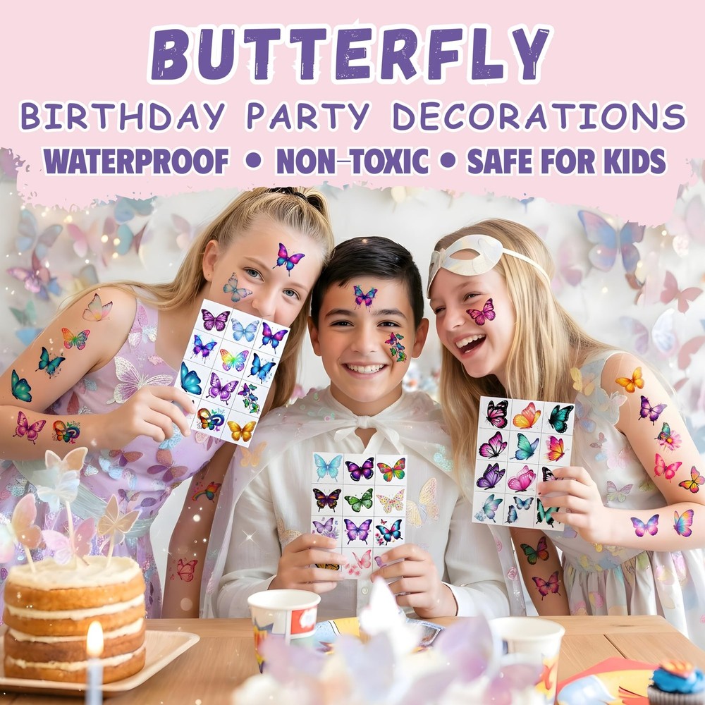 96PCS Butterfly Temporary Tattoos Stickers - Medium,
