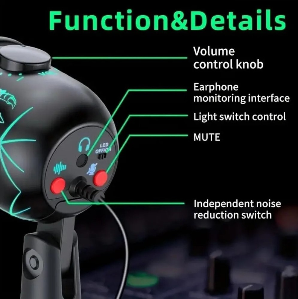 MRSDY Gaming Microphone USB Computer Microphone for PC Mac PS4/5 Condenser