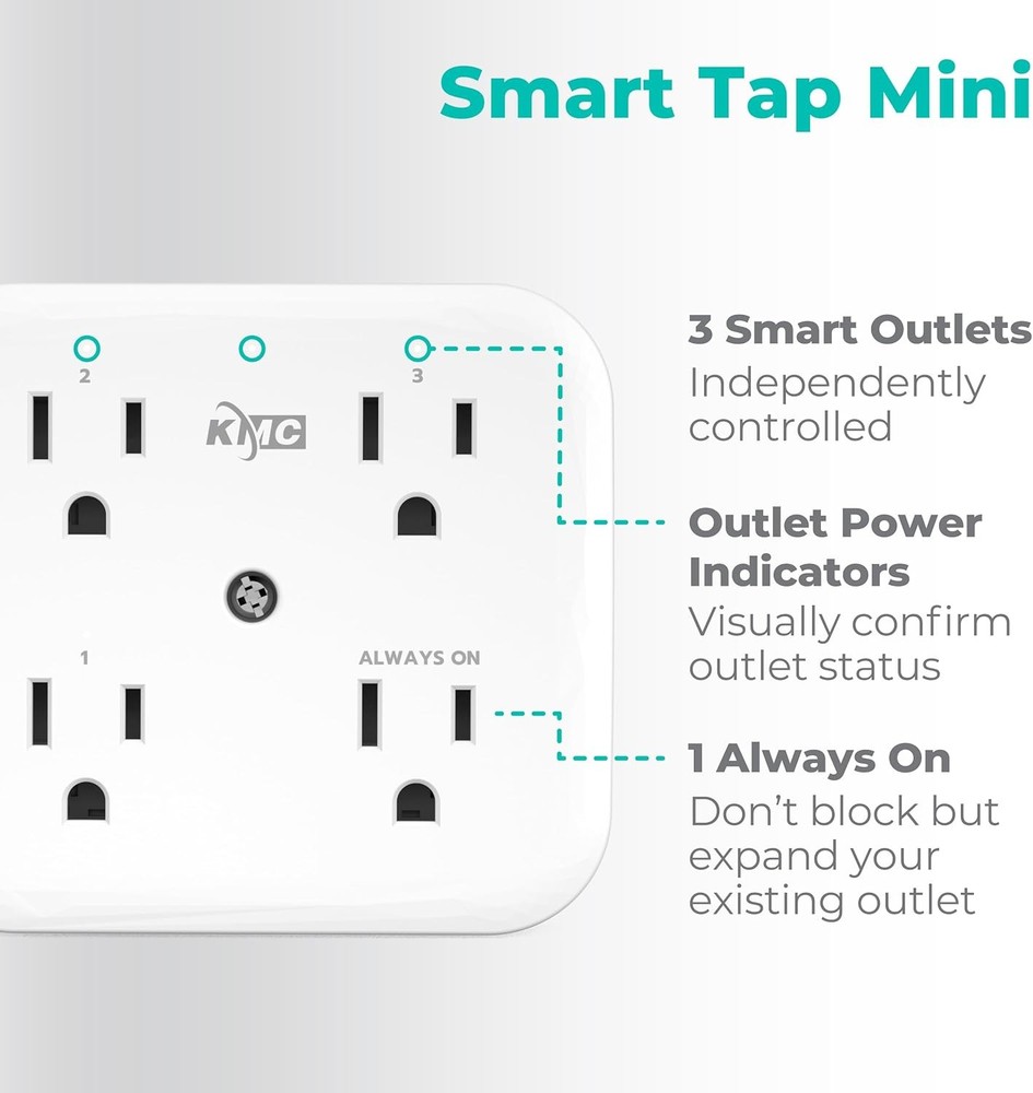 KMC Smart Tap Mini 2-Pack, 4-Outlet Wall Mounted Plug Adapter, 3...