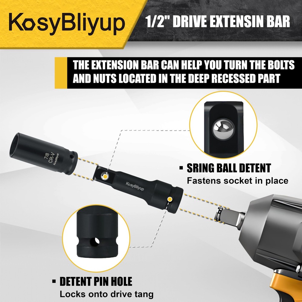KosyBliyup 1/2" Drive Impact Socket 1/2-inch socket set, Black