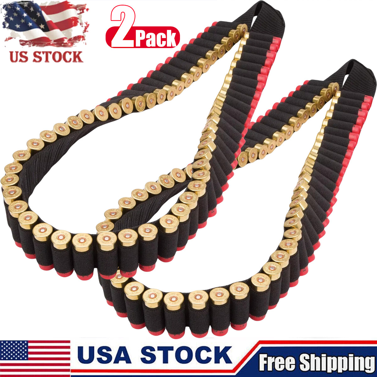2PCS Shotgun Shell Bandolier Sling Holds 50 Rounds Shells Heavy Duty for 12&20GA