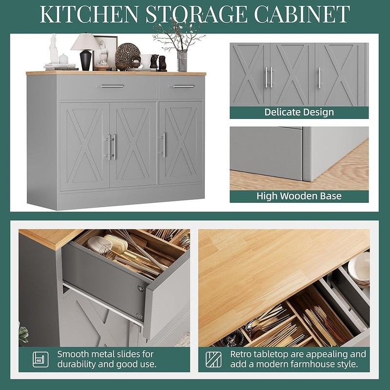 Large Storage Sideboard W/ Adjustable Shelf Buffet Cabinet Kitchen Dining Room
