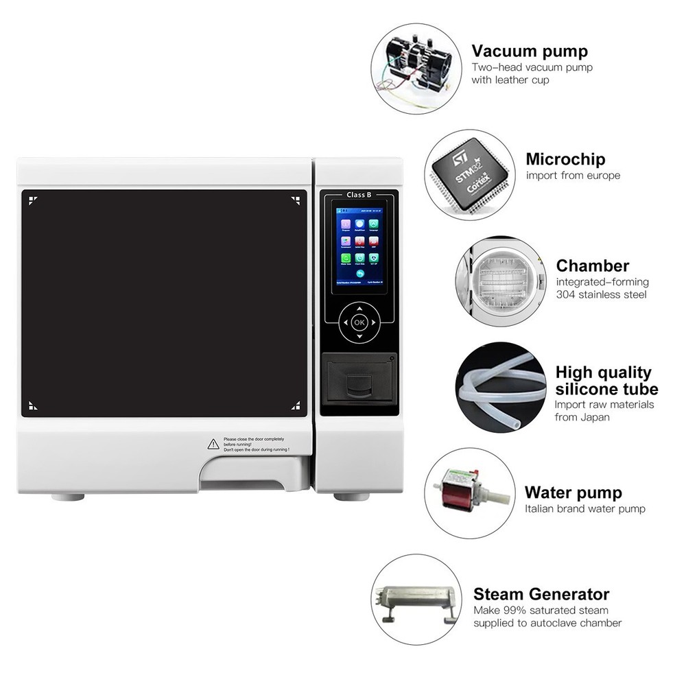 Dental Lab Portable Pre-vacuum Steam Sterilizer Class B Sterilization Automatic