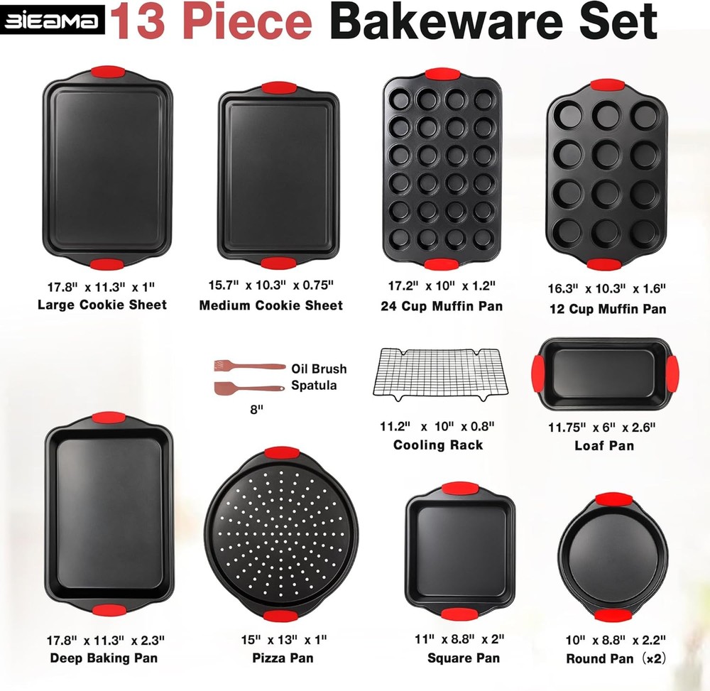 13-Piece Baking Pans Sets Nonstick Bakeware Sets BPA-Free Carbon Steel Stackable