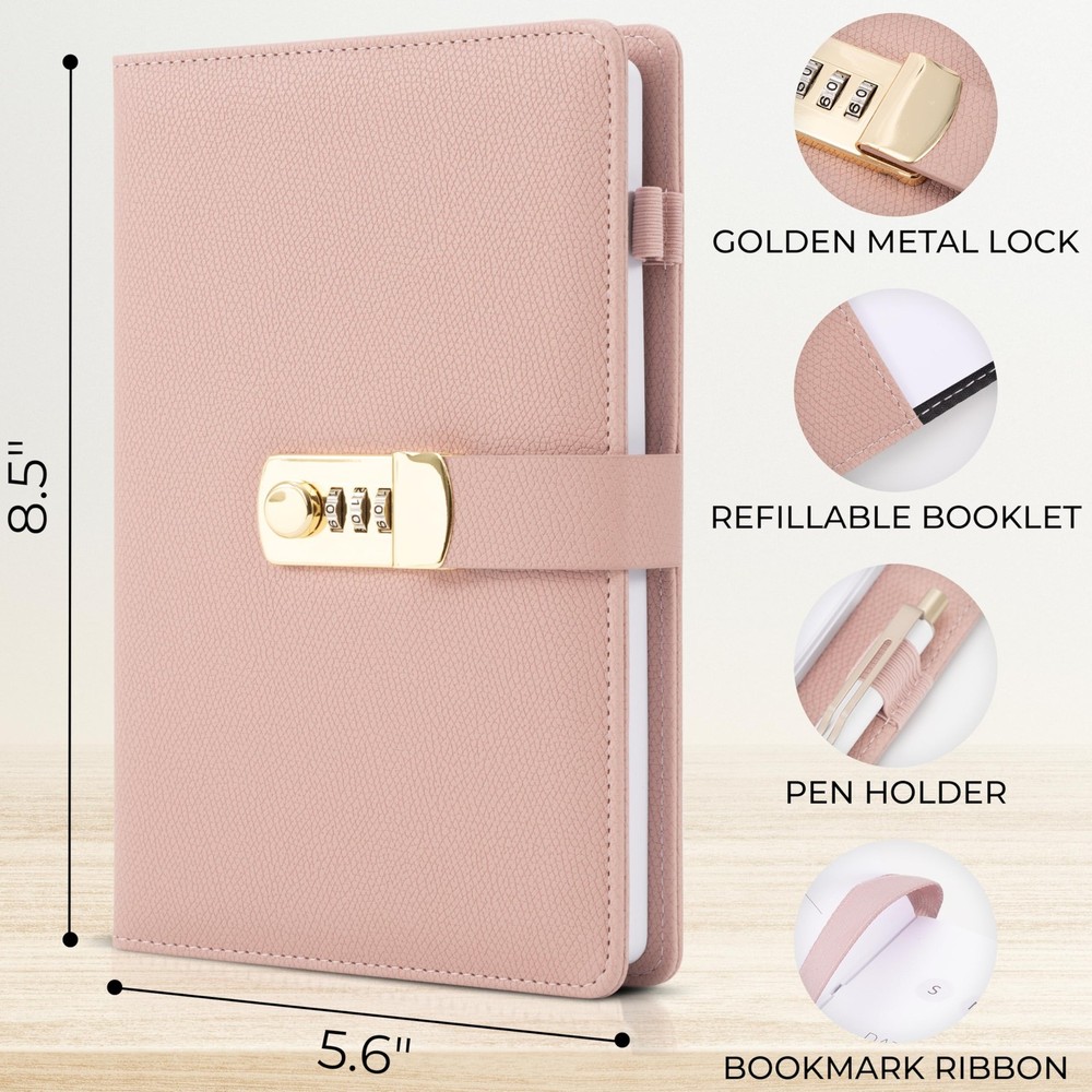Aesthetic Diary with Lock – Beautiful Leather Journal with Easy to Change Cod...