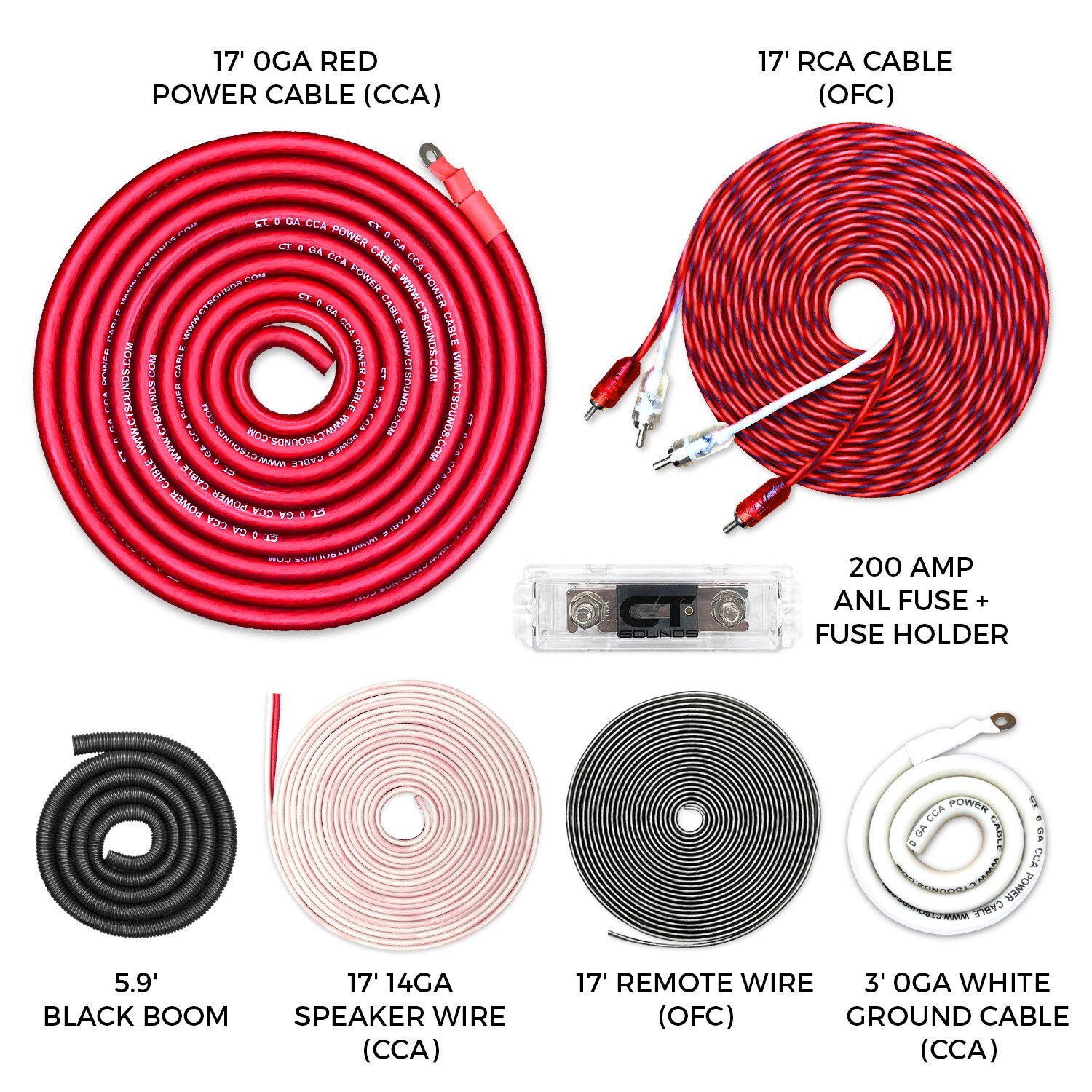 CT Sounds 1/0 Gauge 2500 Watt CCA Amp Wiring Kit (AMPKIT-0GA-PRO)