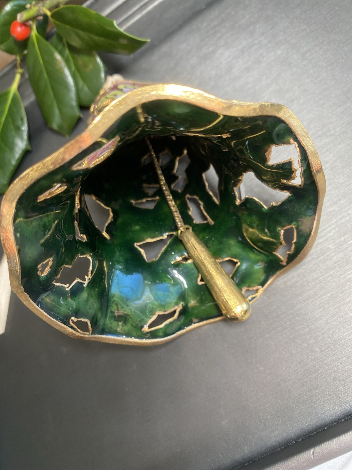 Vintage Bell Cloisonne Enamel Estate Pre-Owned Hand Crafted Bird Flower Pierced