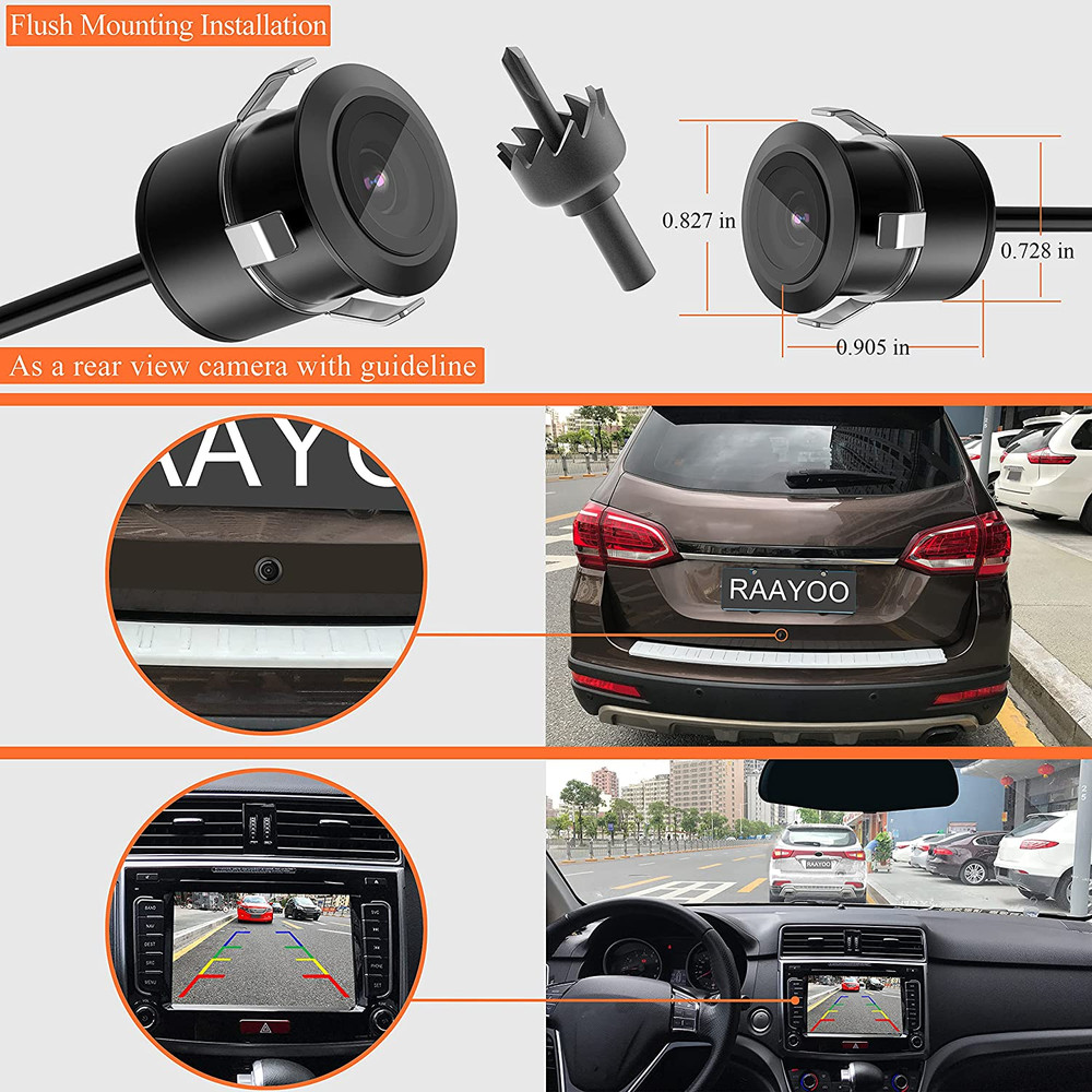 Mini Flush Mount Camera Metal Housing 170°Reverse View Backup Camera Nightvisio