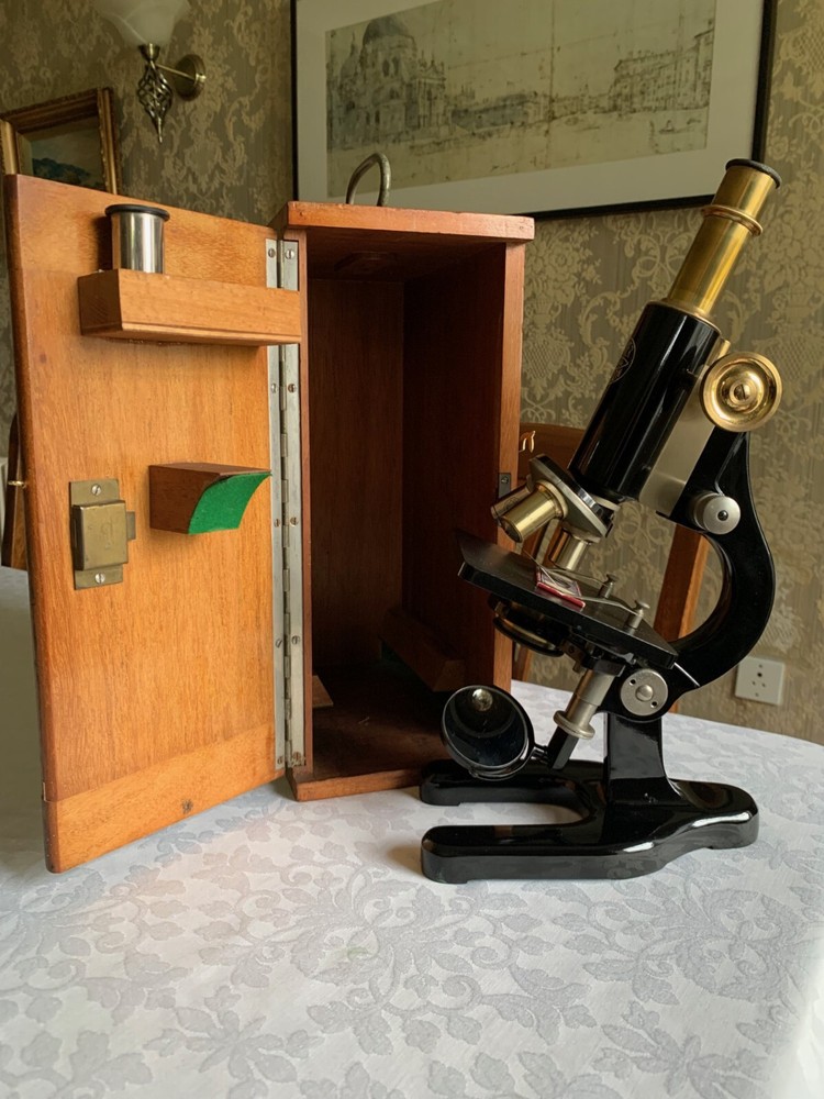 Antique C. Baker - Brass Monocular Microscope - circa 1920s, Cased