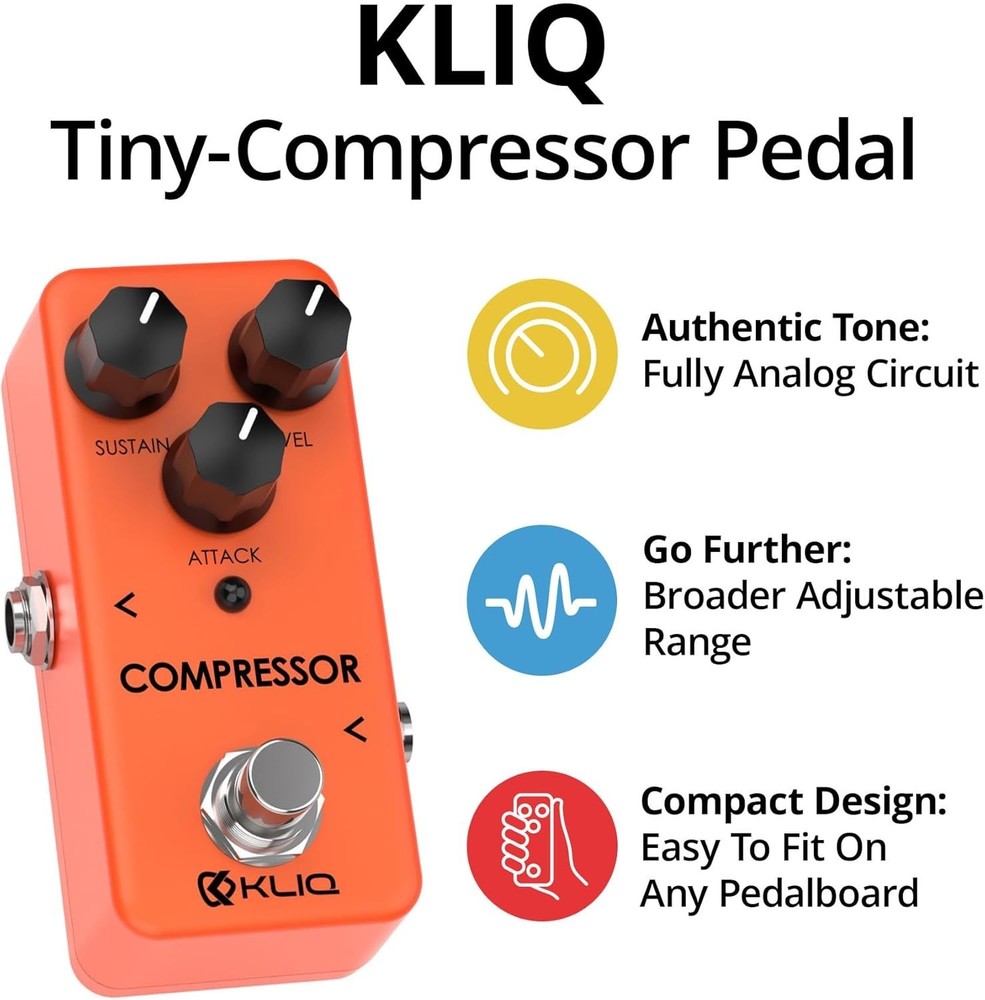 KLIQ Tiny Compressor Pedal for Guitar Bass