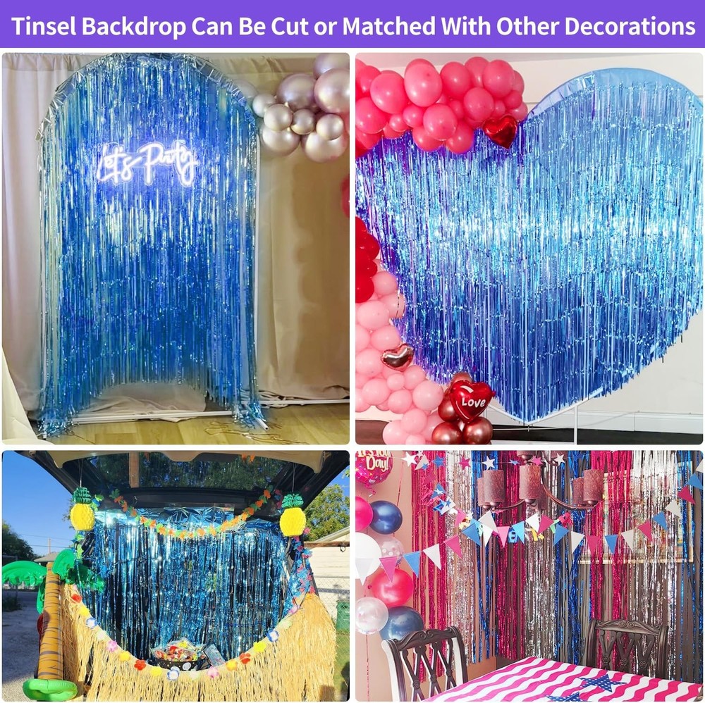 Blue Streamers Party Decorations 3.3x8.2ft, 2 Pack Dark