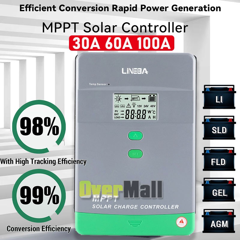 100A Solar Panel Battery Charge Controller 12V/24V/36/48V LCD Regulator Auto USB