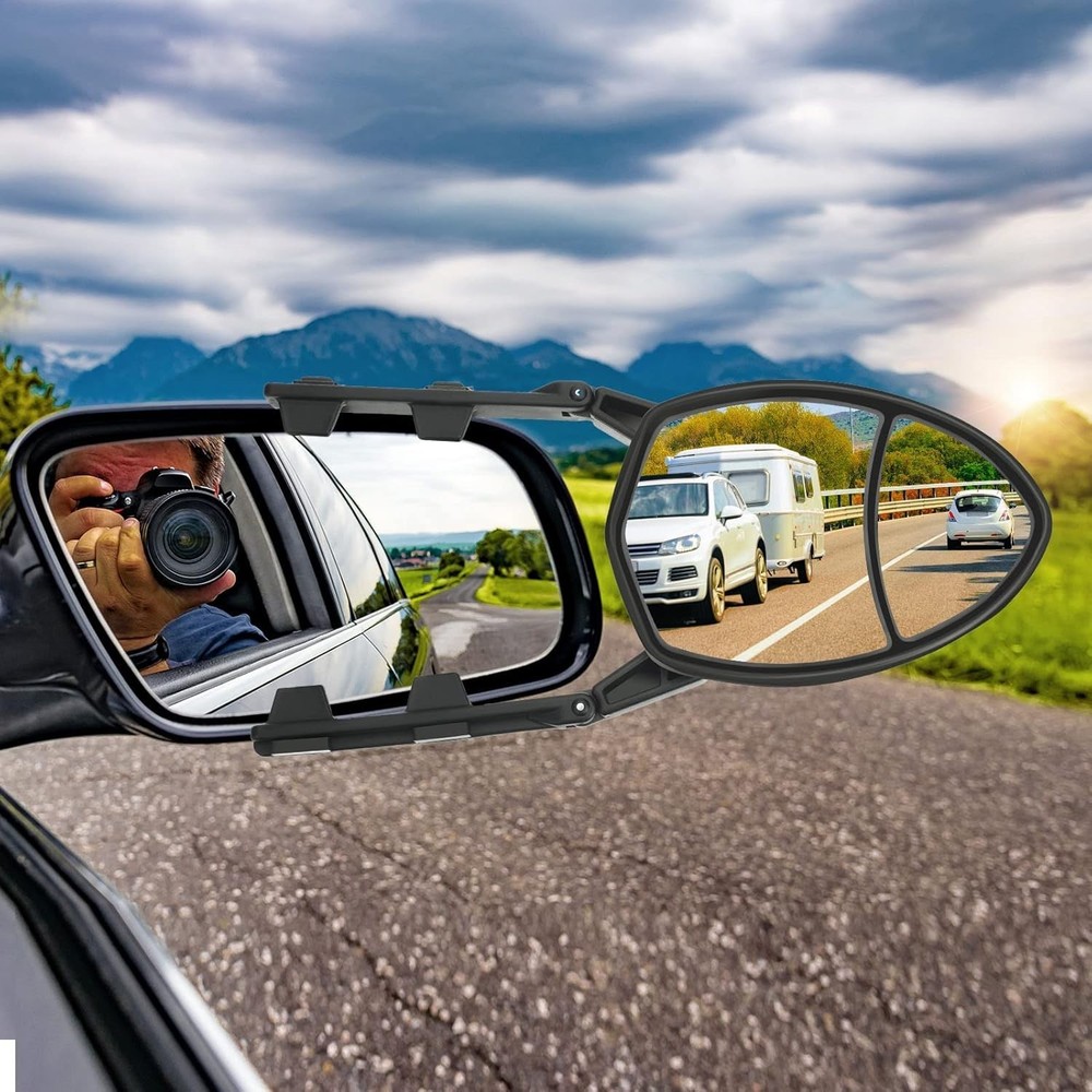 Durable 2-Piece Black Towing Mirror Set - Easy Installation & Adjustable