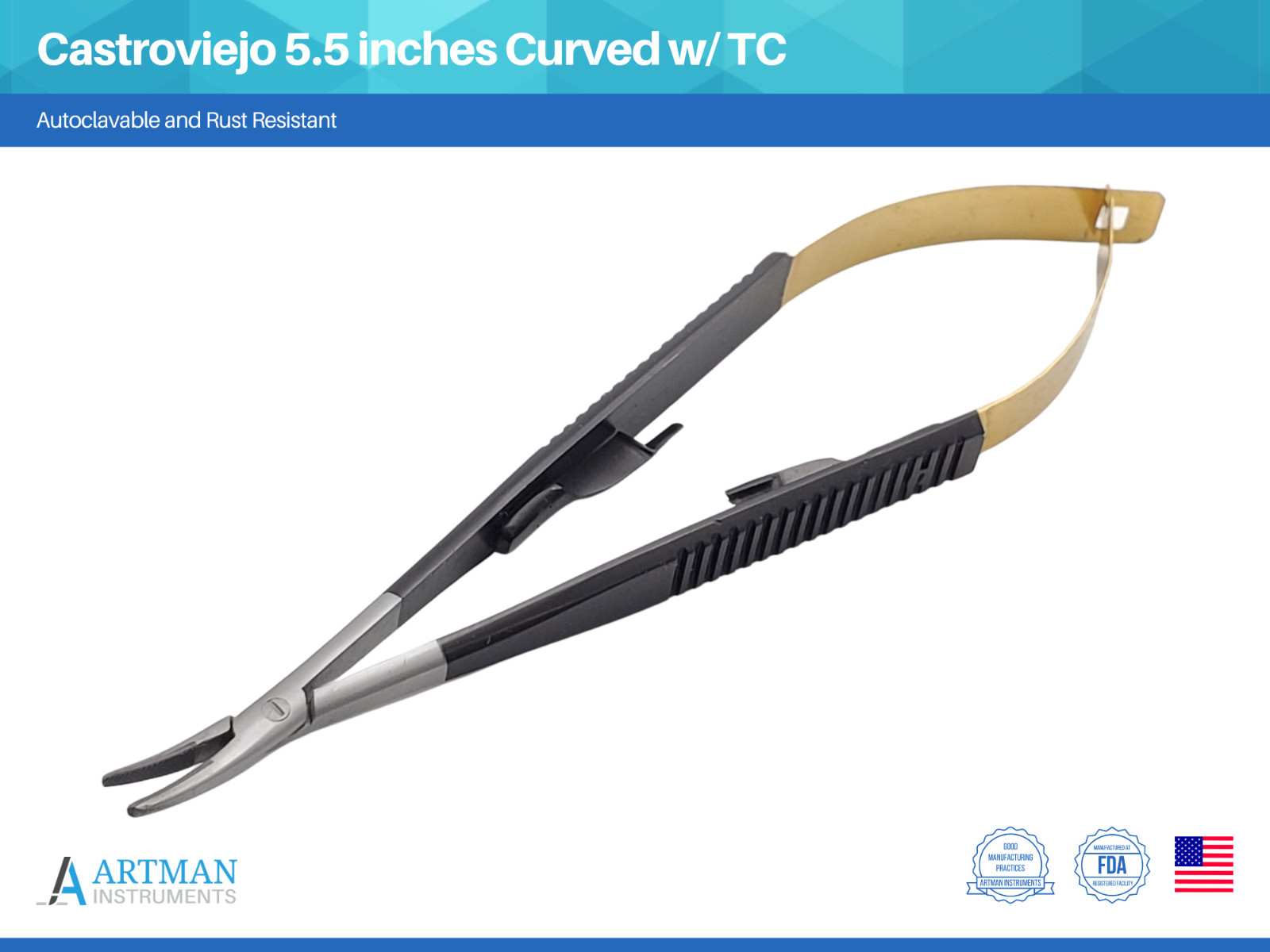 Castroviejo 5.5 inches Micro Needle Holder Driver With TC Curved ARTMAN