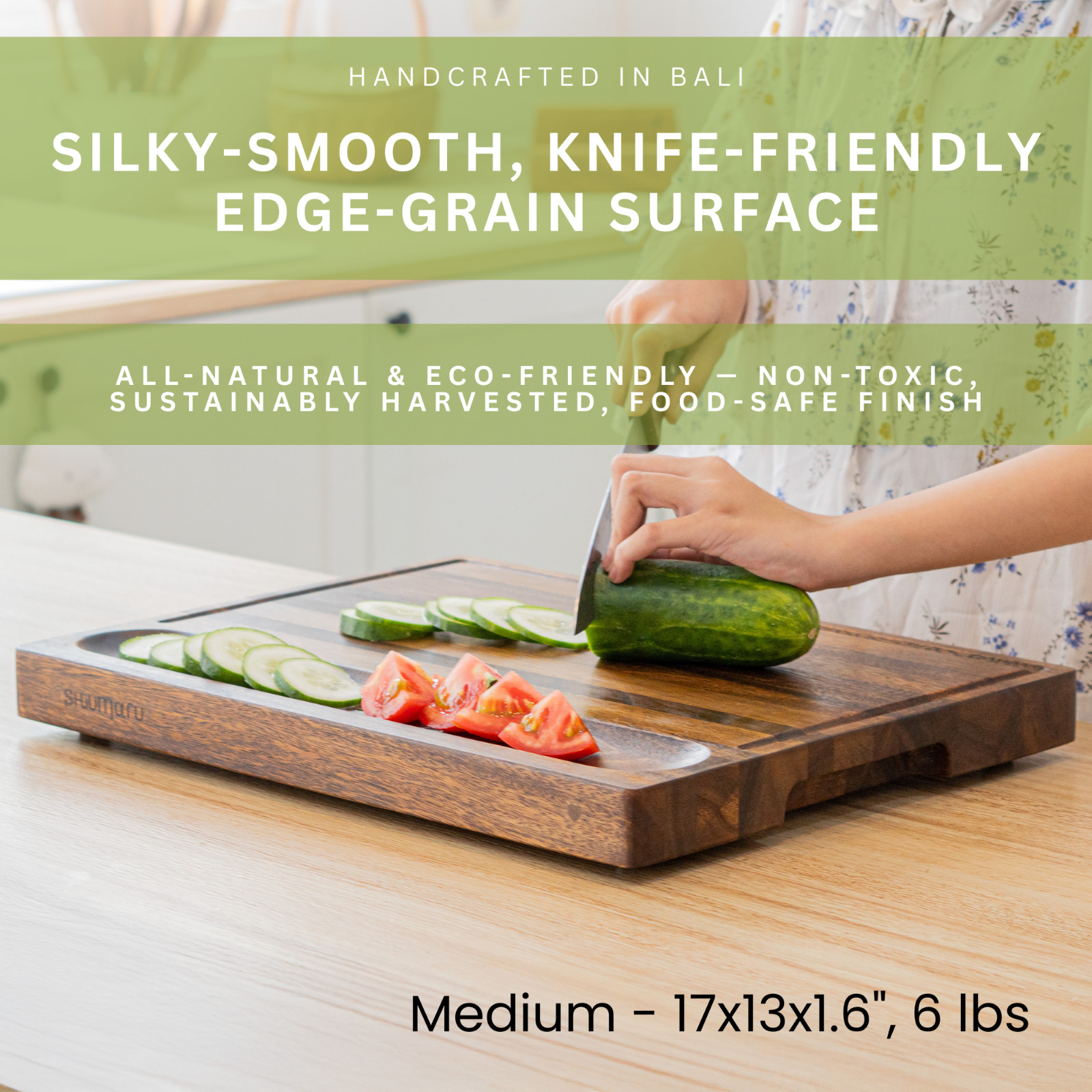 SHUMARU Tropical Walnut Wood Cutting Board – 17x13x1.6" Charcuterie