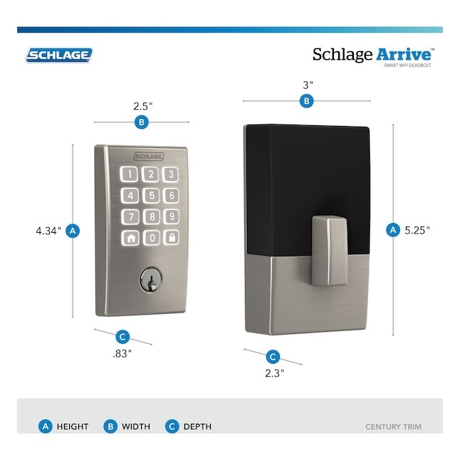 Schlage Encode Century Satin Nickel Smart WiFi Bluetooth Keypad Deadbolt