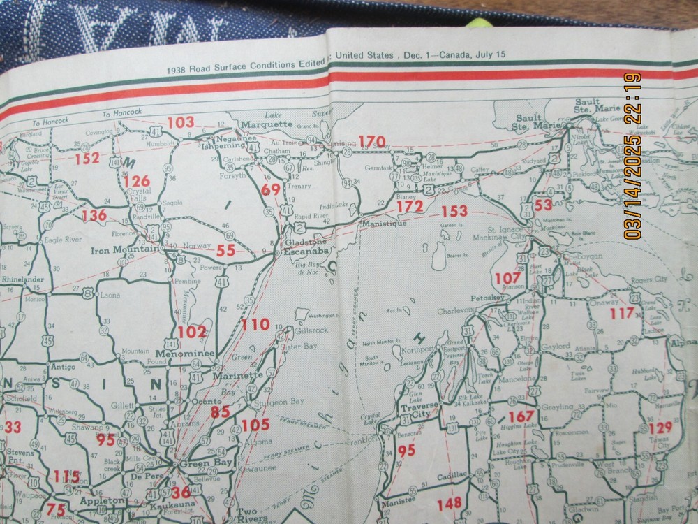 Michigan texaco touring map 1938
