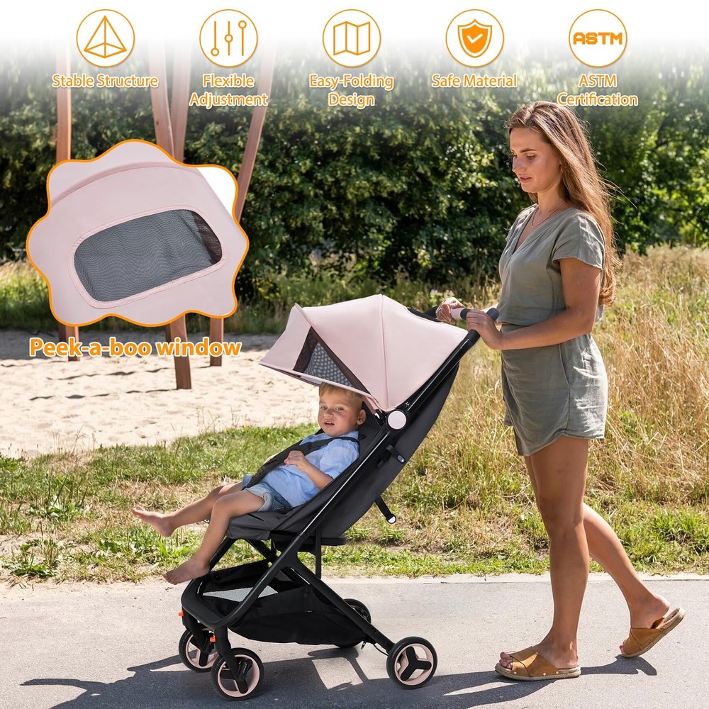 Lightweight Travel Stroller, Foldable Compact Stroller w/Reclining Seat & Canopy