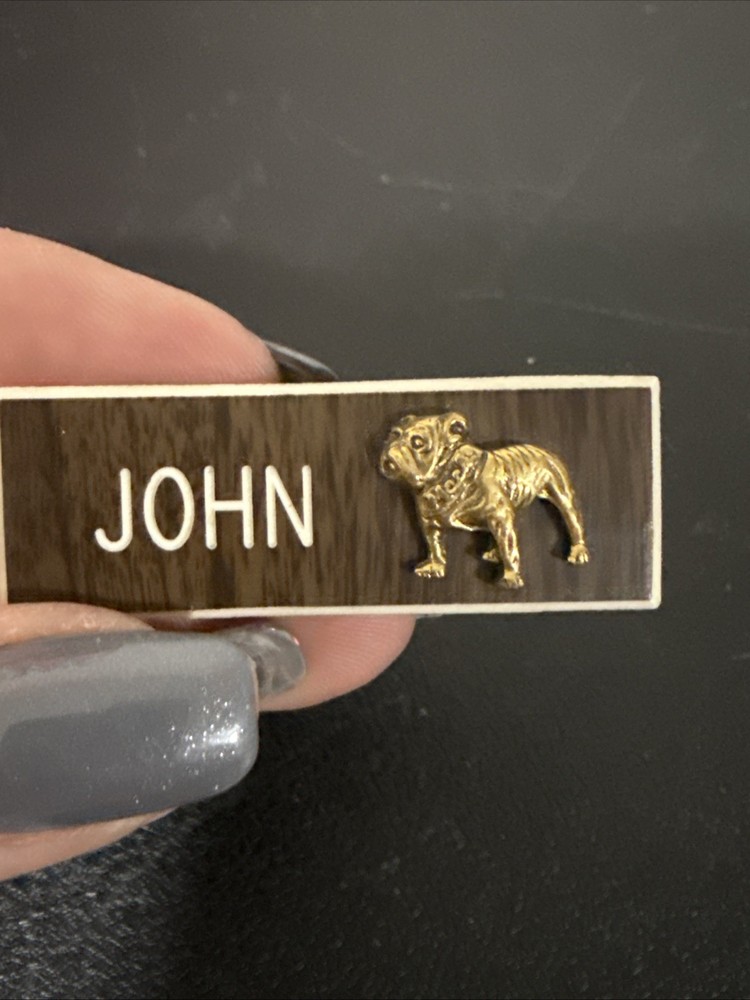John Name Tag Tie Clip With Bulldog