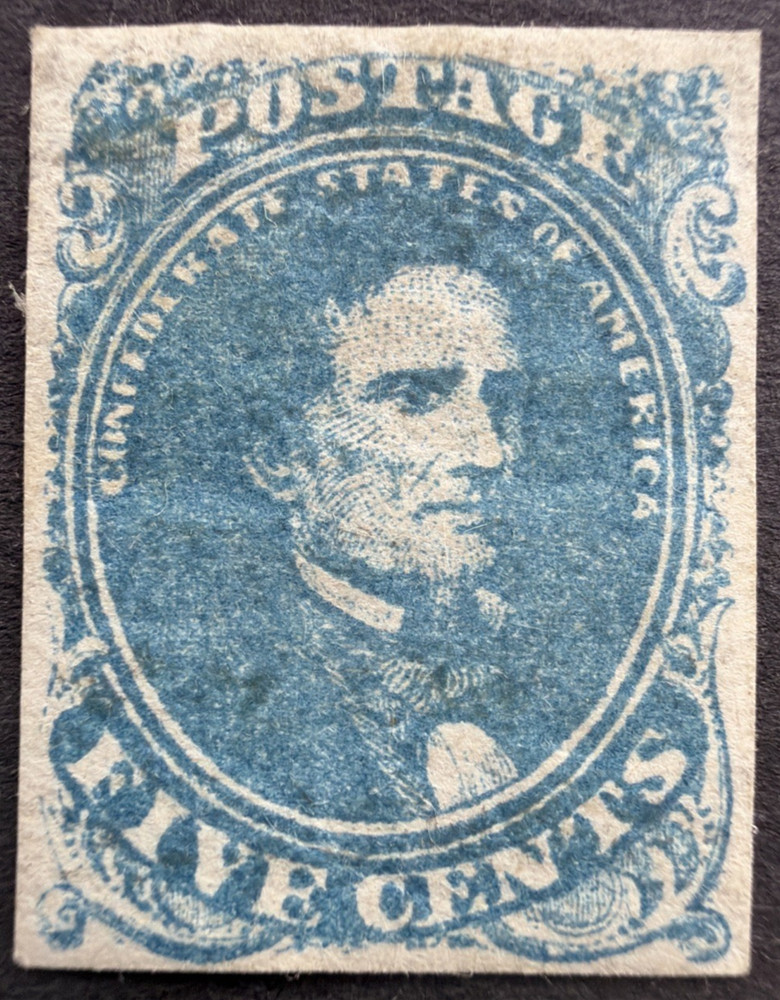 Confederate States 1862 Sc# CSA 4 Hinged Original Gum 5c Stamp Jefferson Davis