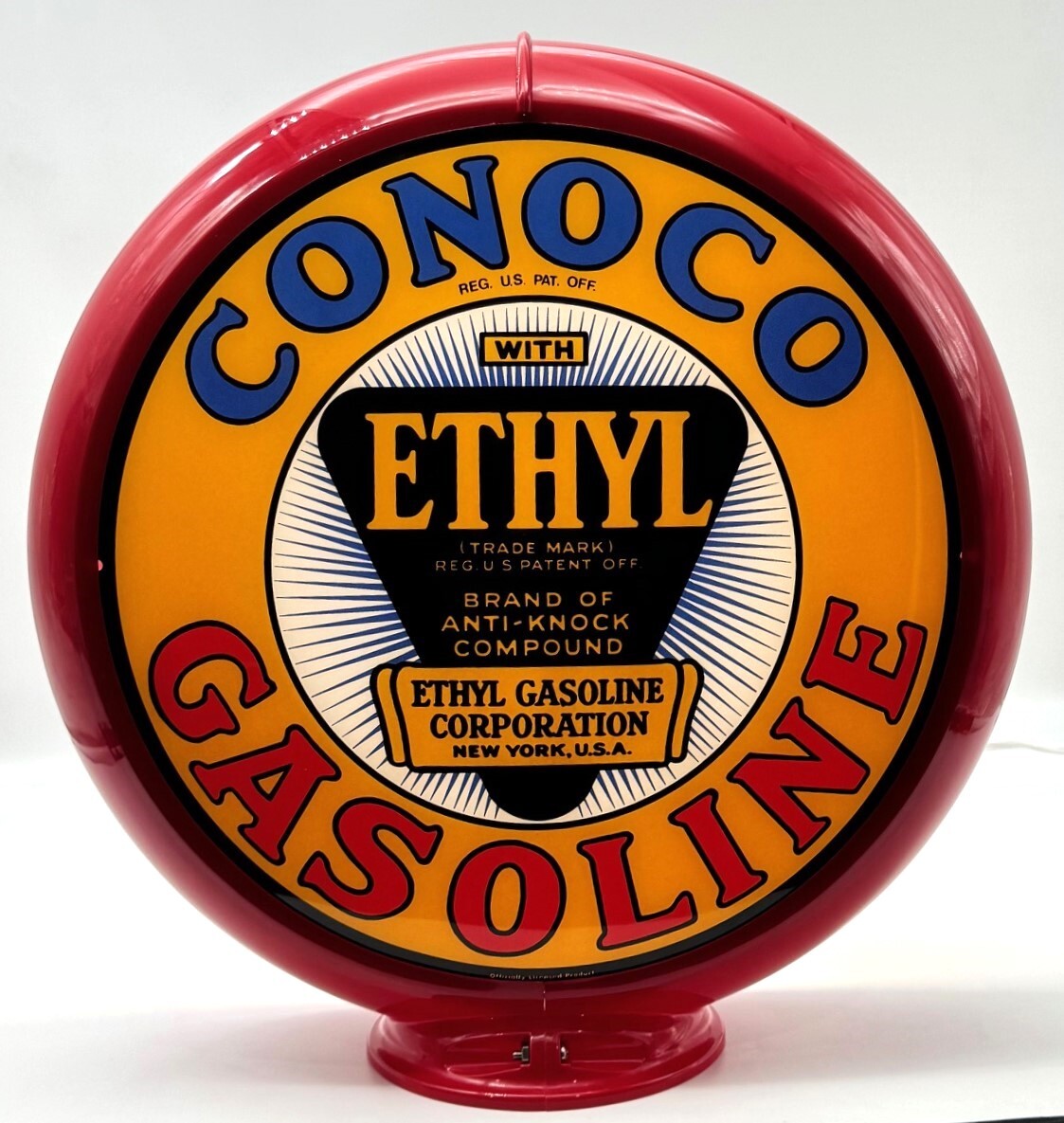 CONOCO ETHYL Yellow Background 13.5" Gas Pump Globe SHIPS ASSEMBLED!