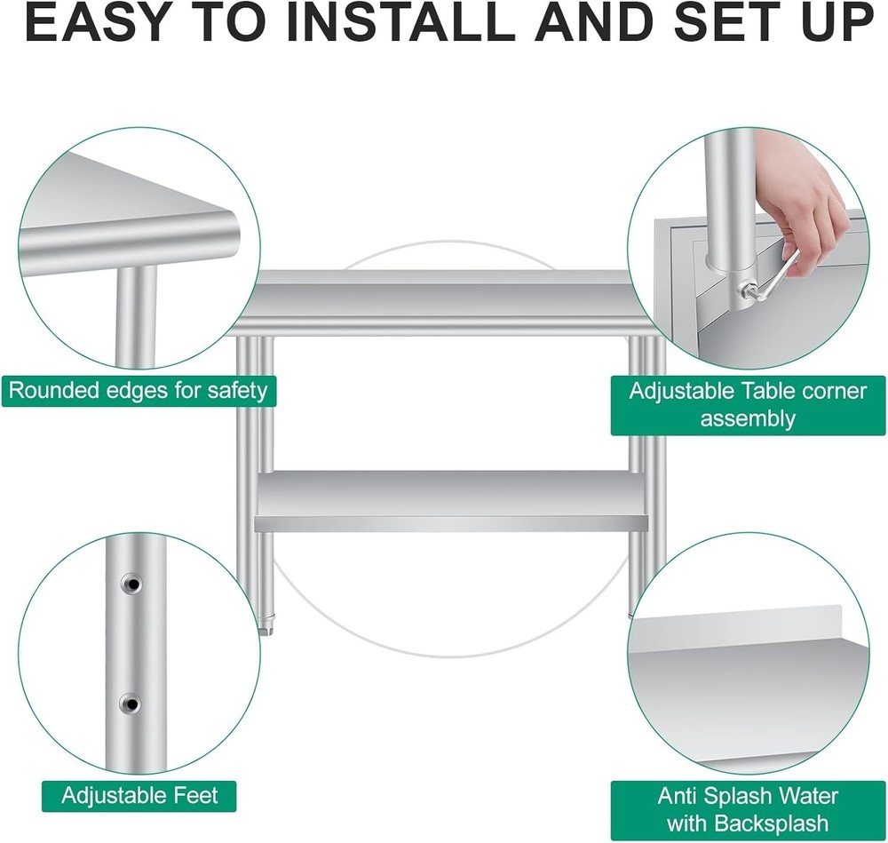 Stainless Steel Work Table with Backsplash 48'' x 24'' NSF Kitchen Prep Table