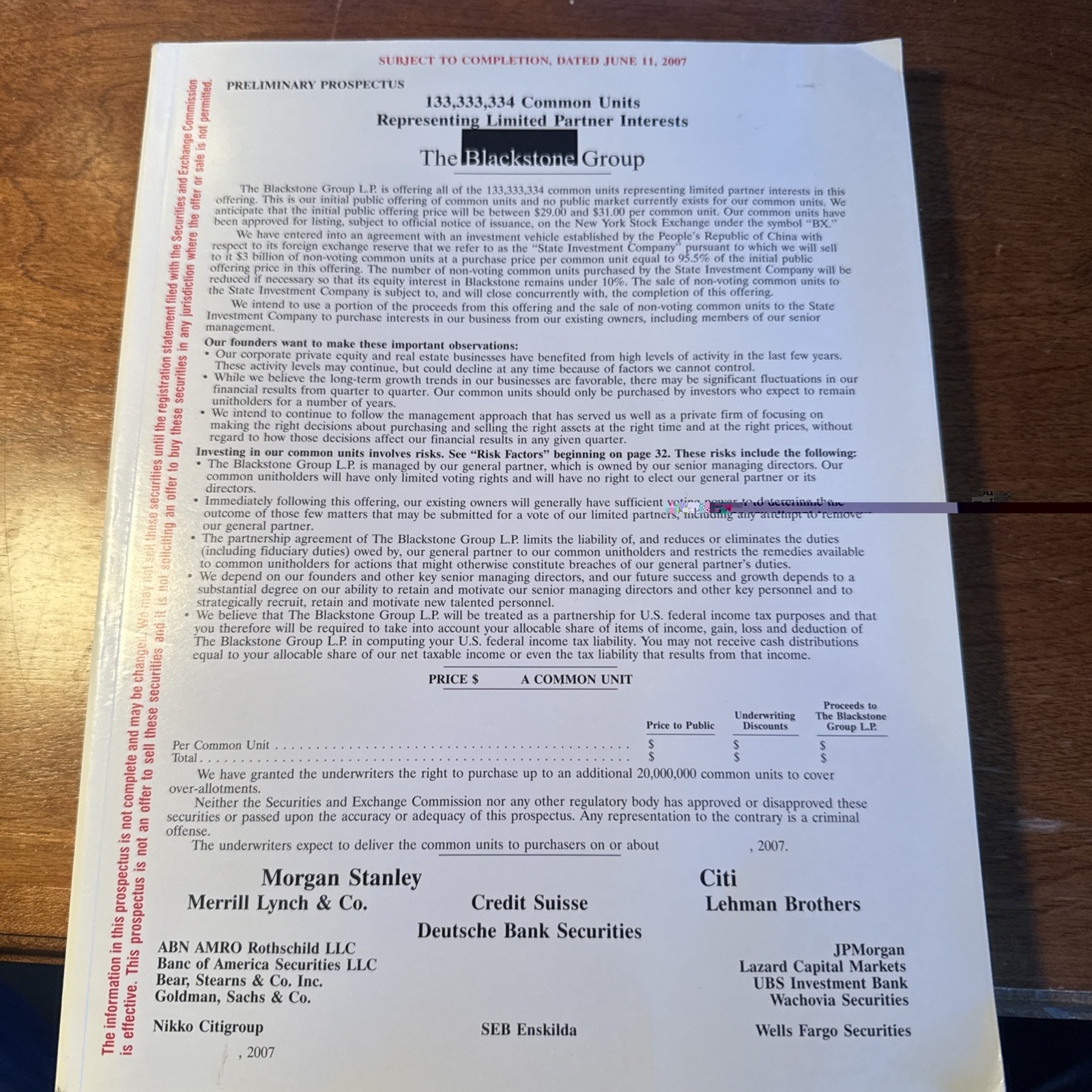 2007 Blackstone Group IPO Prospectus Private Equity Lehman Bros Citi Merrill