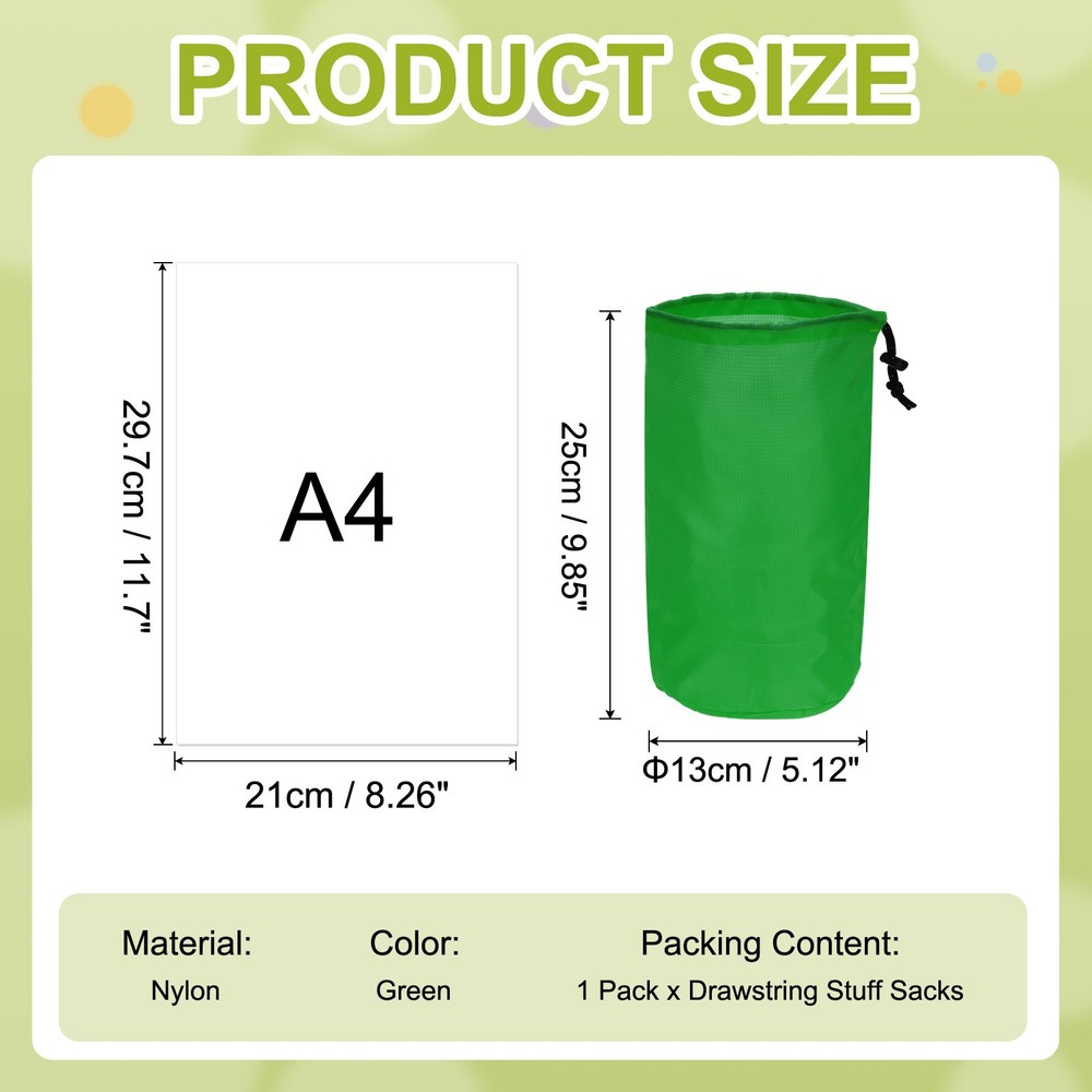 Stuff Sack, Nylon Waterproof Storage Sacks, 5x10Inch(Green)