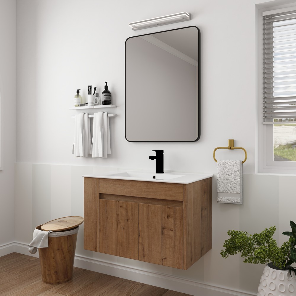 30"Floating Wall Mount Bathroom Vanity Cabinet+Basin Sink +Adjustable Open Shelf