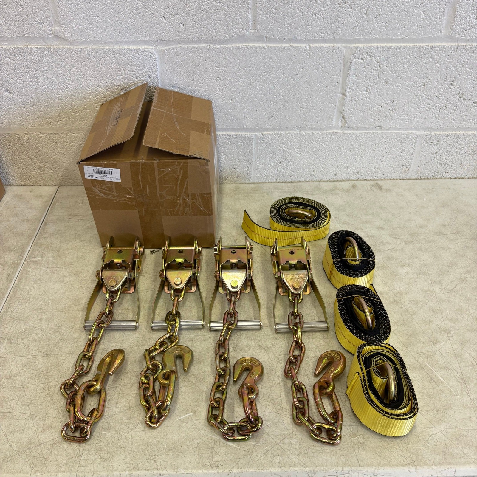 Waltyotur 4 Pcs Auto Chain Ratchet Straps 2 x 96 Classic Yellow 3300 LB CAP