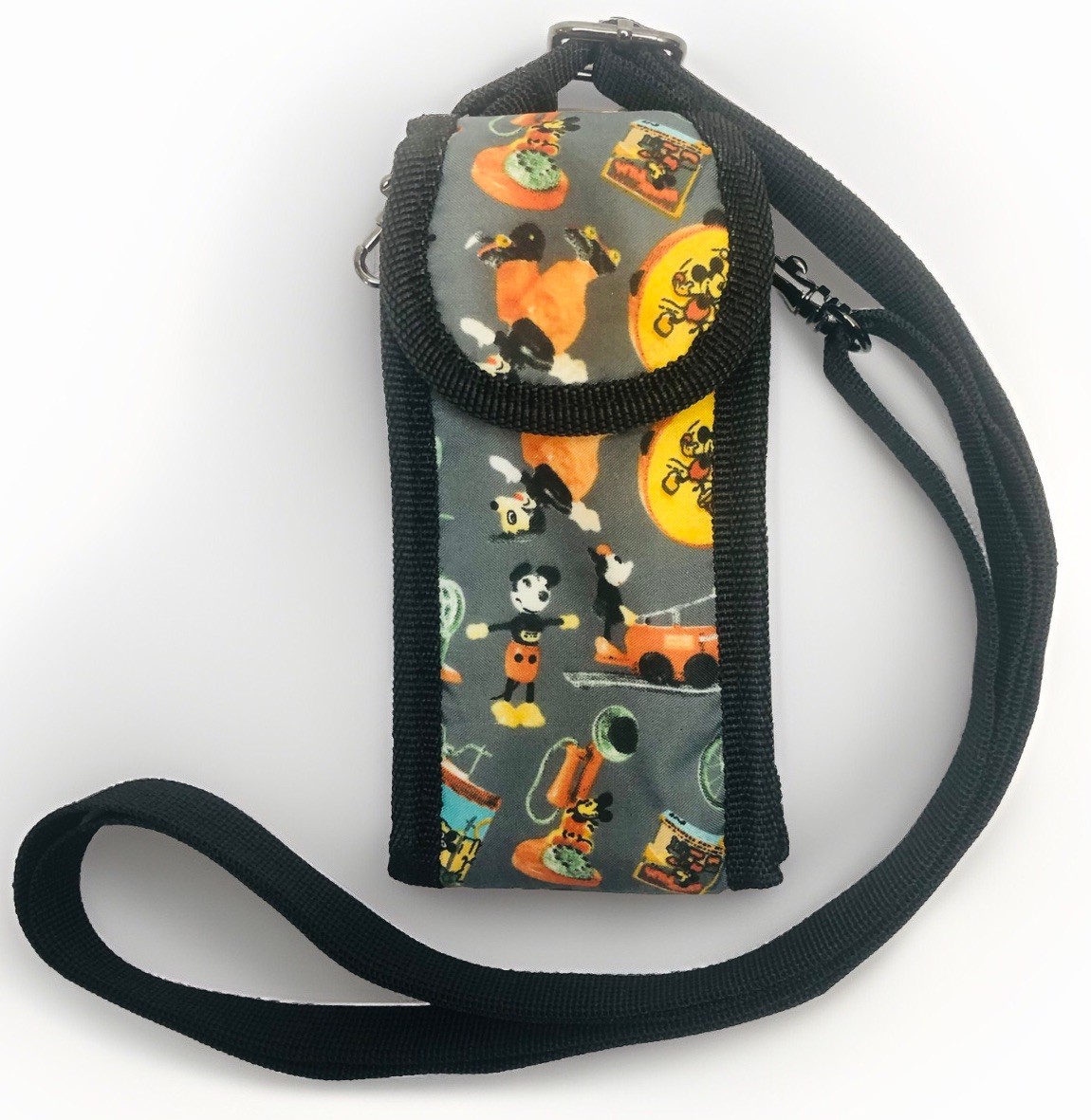 VTG Disney Mickey Mouse Mini Coin Purse Money Holder Bag Case Canvas Strap Clip