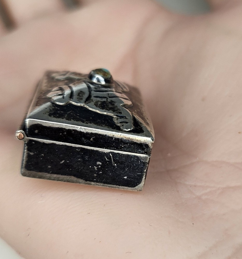 Vintage Mexican Sterling Silver With Touquoise Pill Box