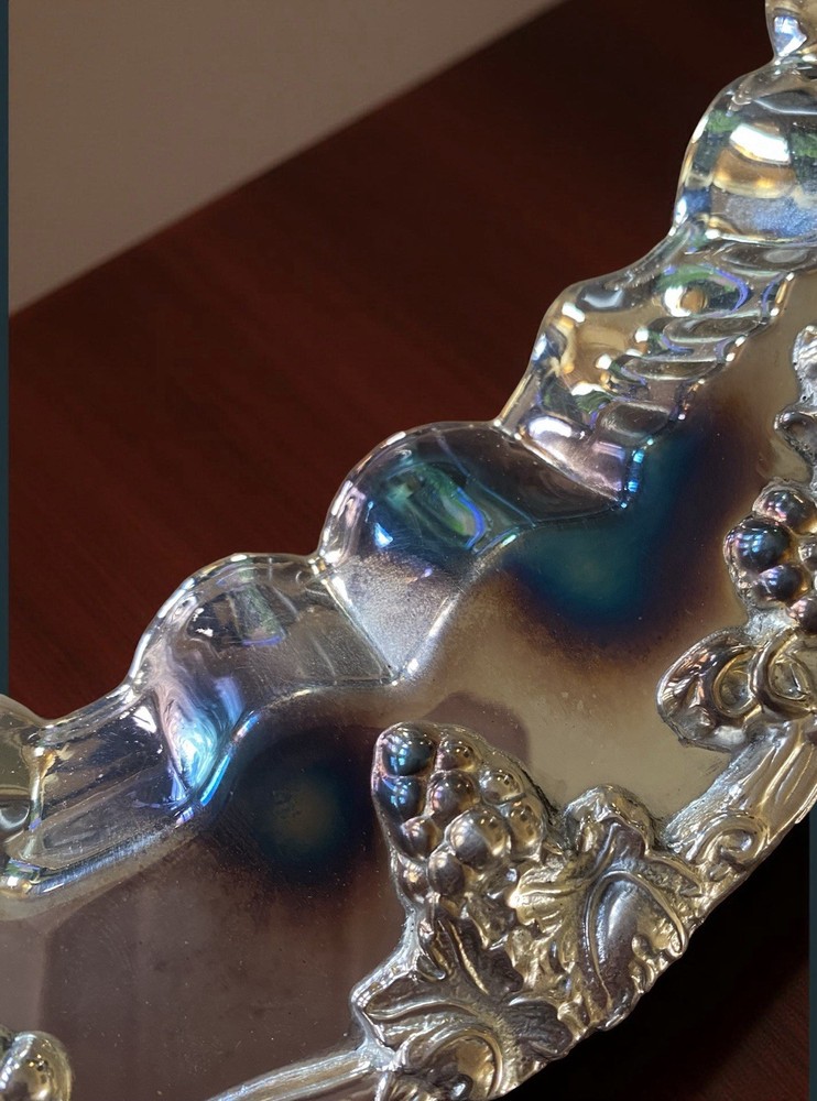 Silver-plated copper punch bowl with grape motif