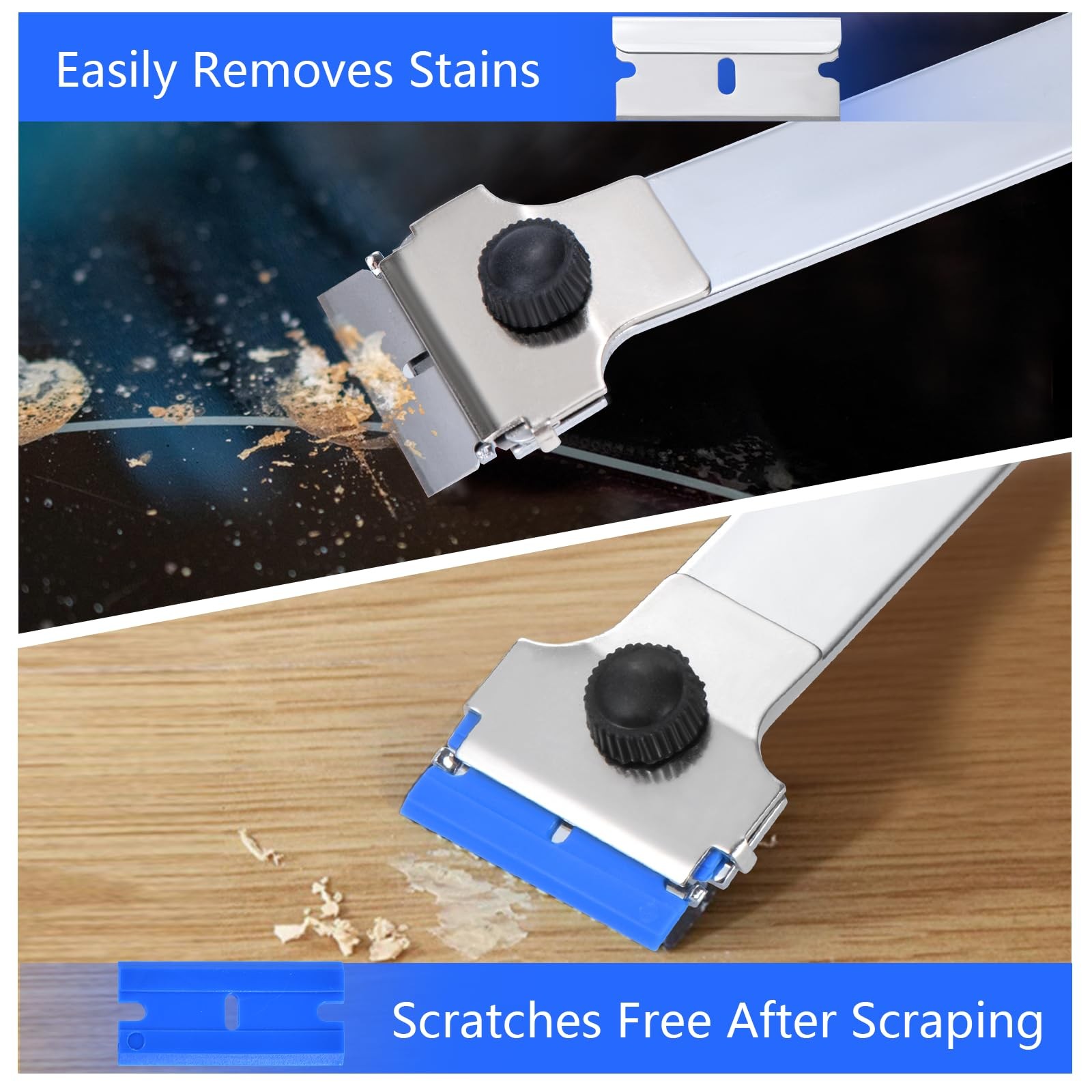 9.25" Razor Blade Scraper Tool W 10 Metal & 10 Plastic Blades Long Sticker Glass
