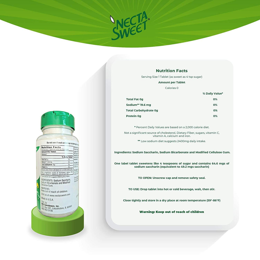 Saccharin Tablets, 1-Grain, 1000 Tablet Bottle