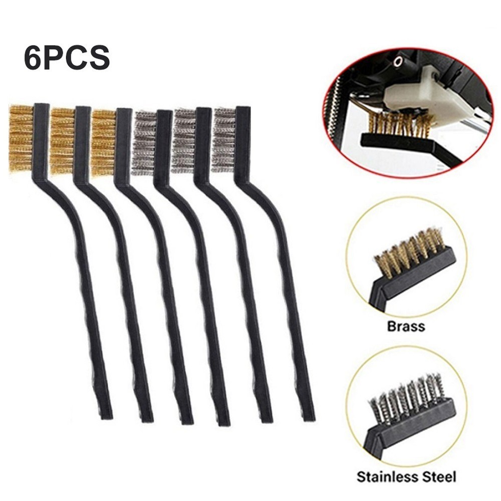 6x Wire Brushes For Cleaning Welding Slag Rust Scratch Plastic Curved Handle