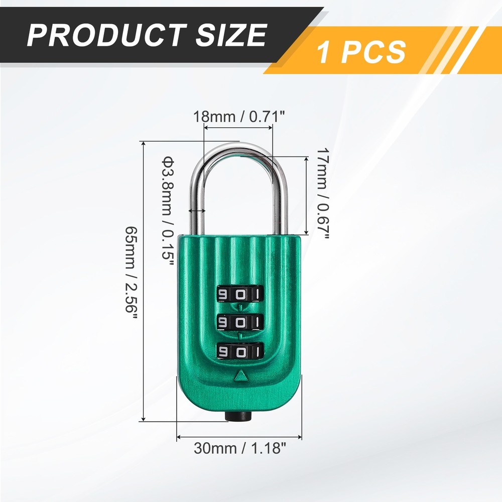 Resettable 3 Digit Combination Lock Code Padlock, Green (65 x 30mm)