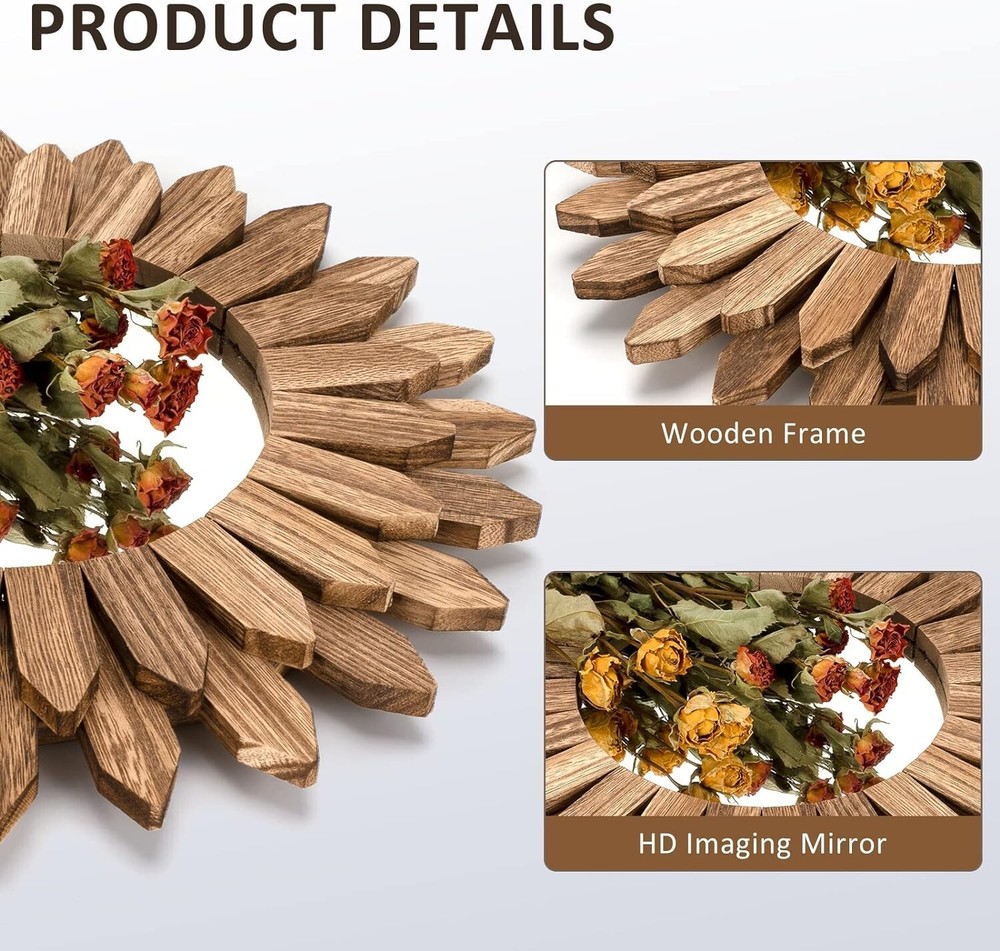 Boho Wall Decor Mirror 2 Pack Rustic Wood Mirror 12 inch Boho Mirror