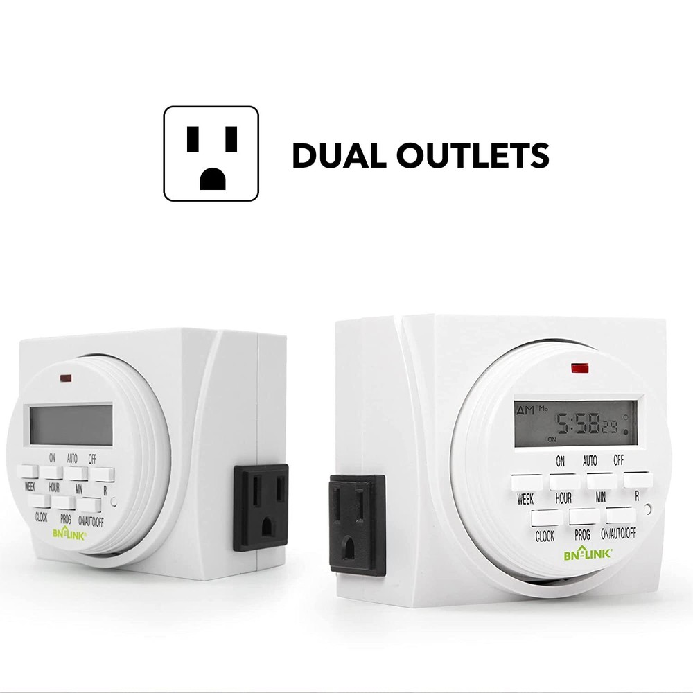 BN-LINK 7 Day Heavy Duty Digital Programmable Timer Switch - Dual Outlet 2 Pack