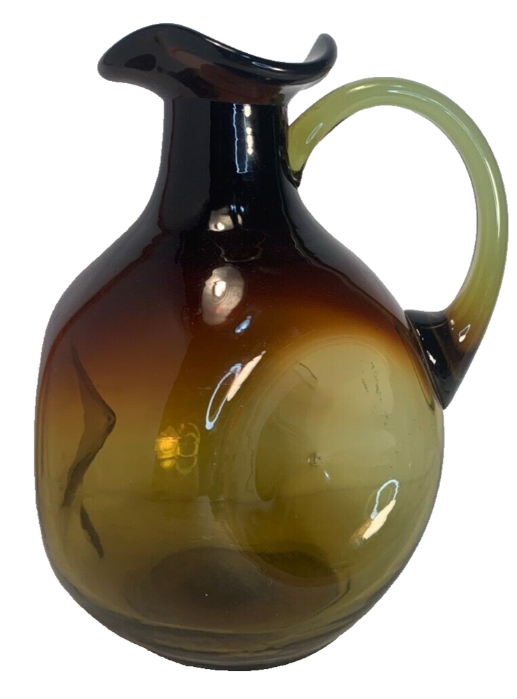 Handblown Glass Decorative Pitcher, Indented Design, Brown/Ambe